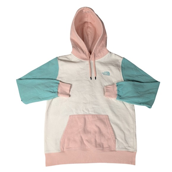 The North Face Womens Colorblock Hoodie Pastel Pink Mint Green Cream Pullover M - Picture 2 of 9